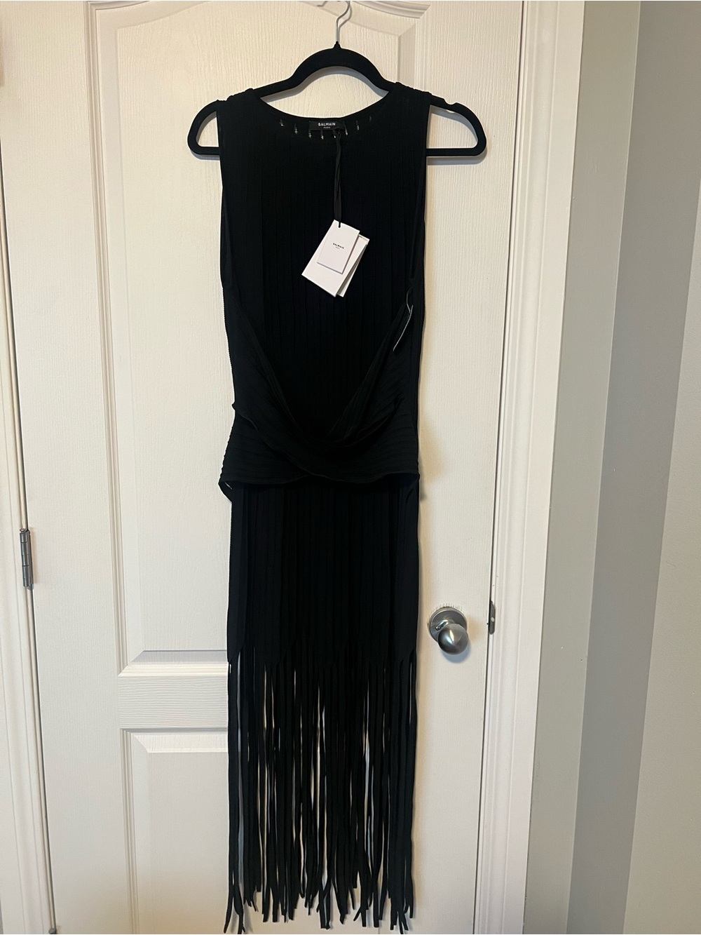 BALMAIN Black Fringe Sleeveless Dress